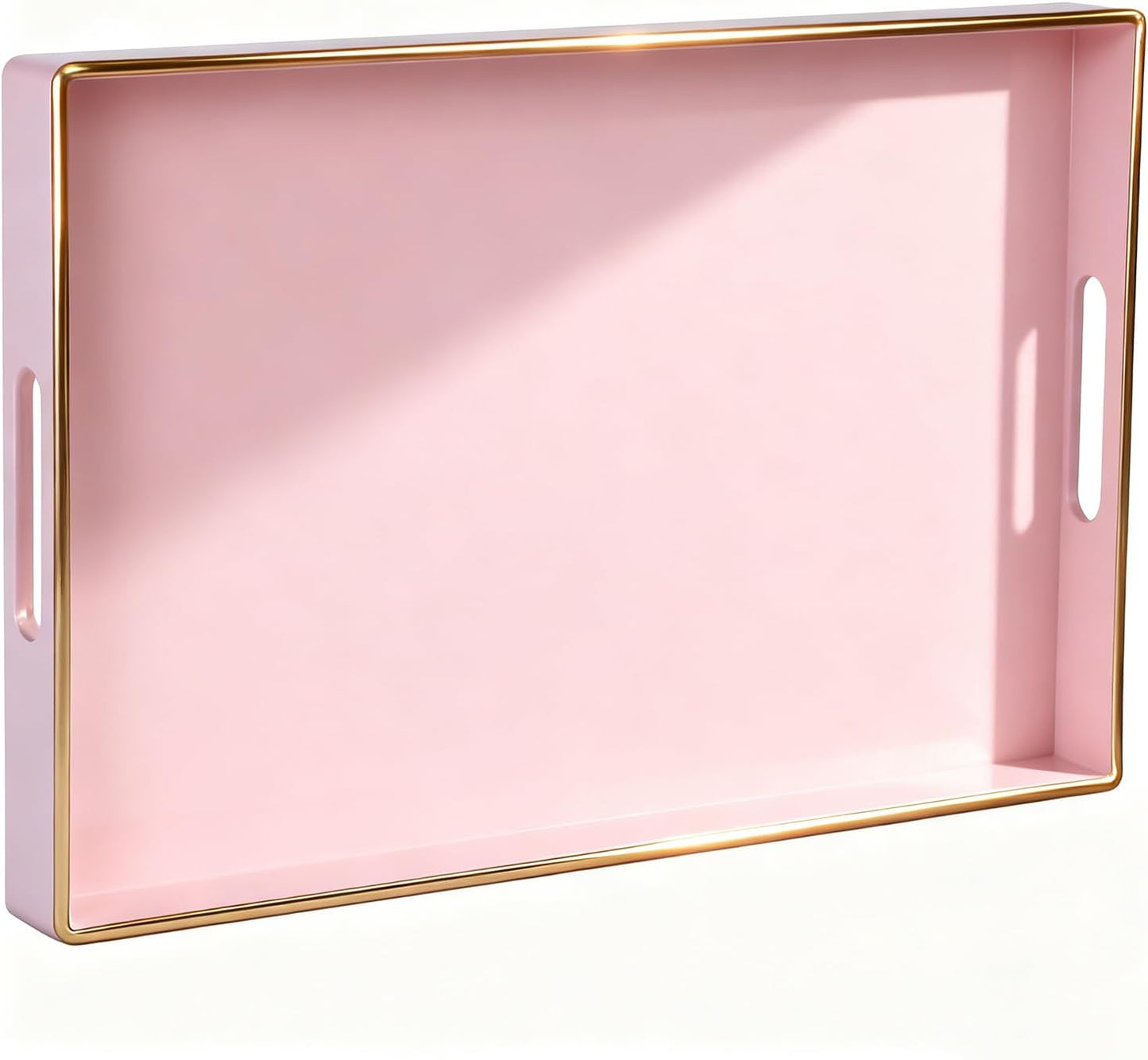 Zosenley Decorative Tray, Rectangular Plastic Tray with Handles, Modern Vanity Tray and Serving Tray for Bathroom, Kitchen, Ottoman and Coffee Table, 15.6” x 10.2” (Pink)