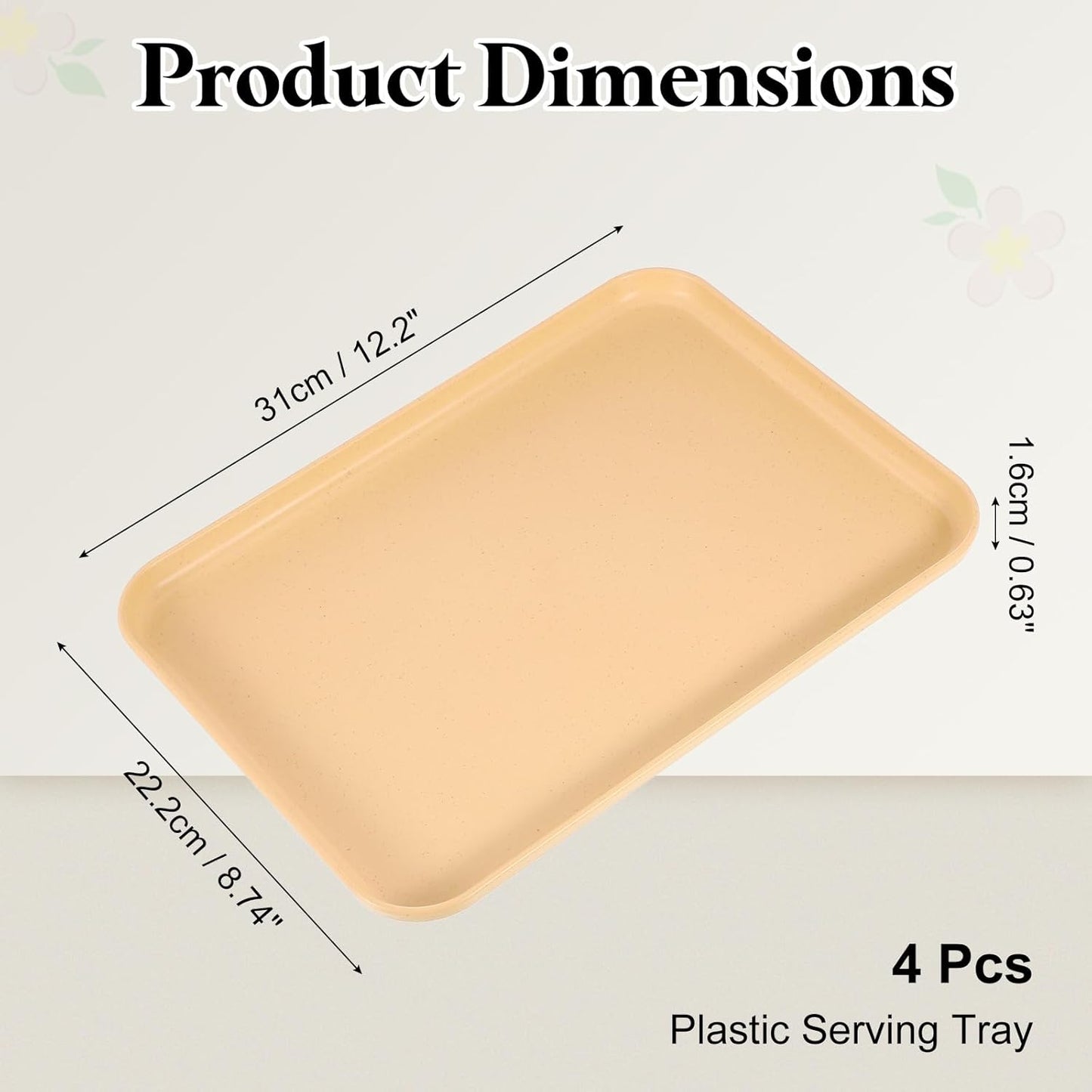 uxcell 4Pcs Plastic Serving Trays, 12.2 x 8.7 Inch Rectangle Food Trays Serving Cafeteria for Kitchen Restaurant Coffee Fruit Burger Lunch Dessert, Yellow