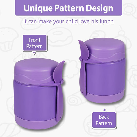 10oz Soup Thermo for Hot Food Kids,Lunch Thermo Kids Food Jar with Spoon Hot Insulated Food Containers,Leak Proof Stainless Steel Wide Mouth Lunch Food Thermo Jar for School(Purple)