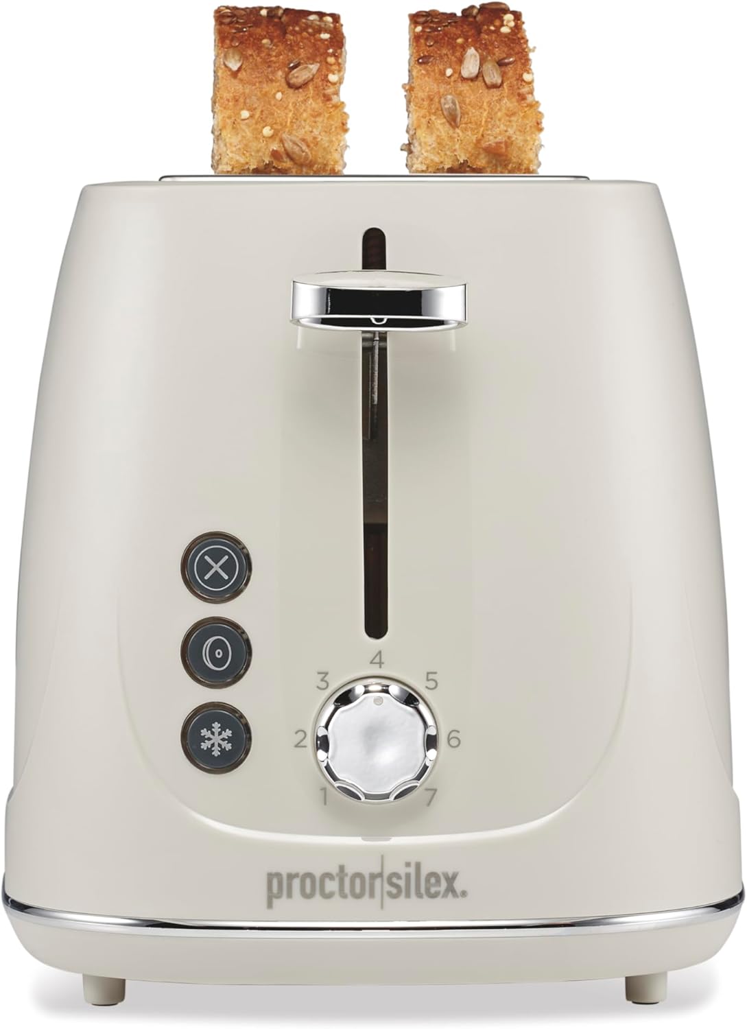 Proctor Silex Plastic 2 Slice Toaster, Bagel, Defrost & Cancel Buttons, Browning Control With 7 Shades, Auto Shutoff, Slide-Out Crumb Tray, Oat White (22660)