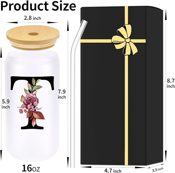 Monogrammed Glass Drinking Cup With Lid Straw Women Men Gift Christian Choir Teacher Godmother Godfather Religious Spiritual Inspirational Catholic Baptism Ordination Pastor Wife Ordained Minister,T