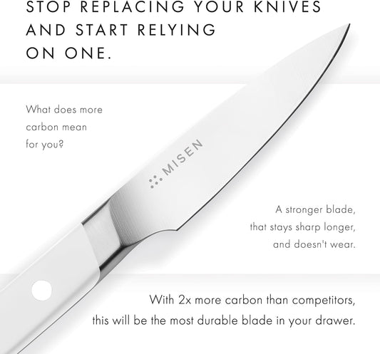 Misen 3.5" Paring Knife – Precision Kitchen Knife - High-Carbon Stainless Steel Blade – Ergonomic Handle for Peeling, Trimming, and Slicing – Lightweight, Versatile Tool for All Culinary Tasks - White