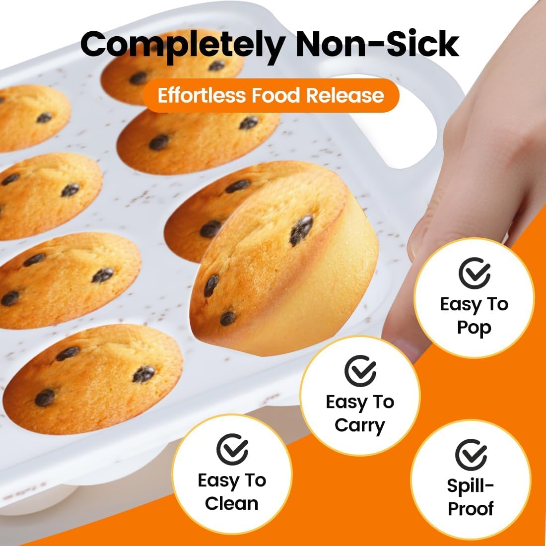 Muffin Pan With Stainless Steel Reinforced Frame - 24 Cups Durable Silicone Baking Pan for Muffins, Cupcakes, BPA Free and Dishwasher Safe - White with Coffee Spots - 1 Piece