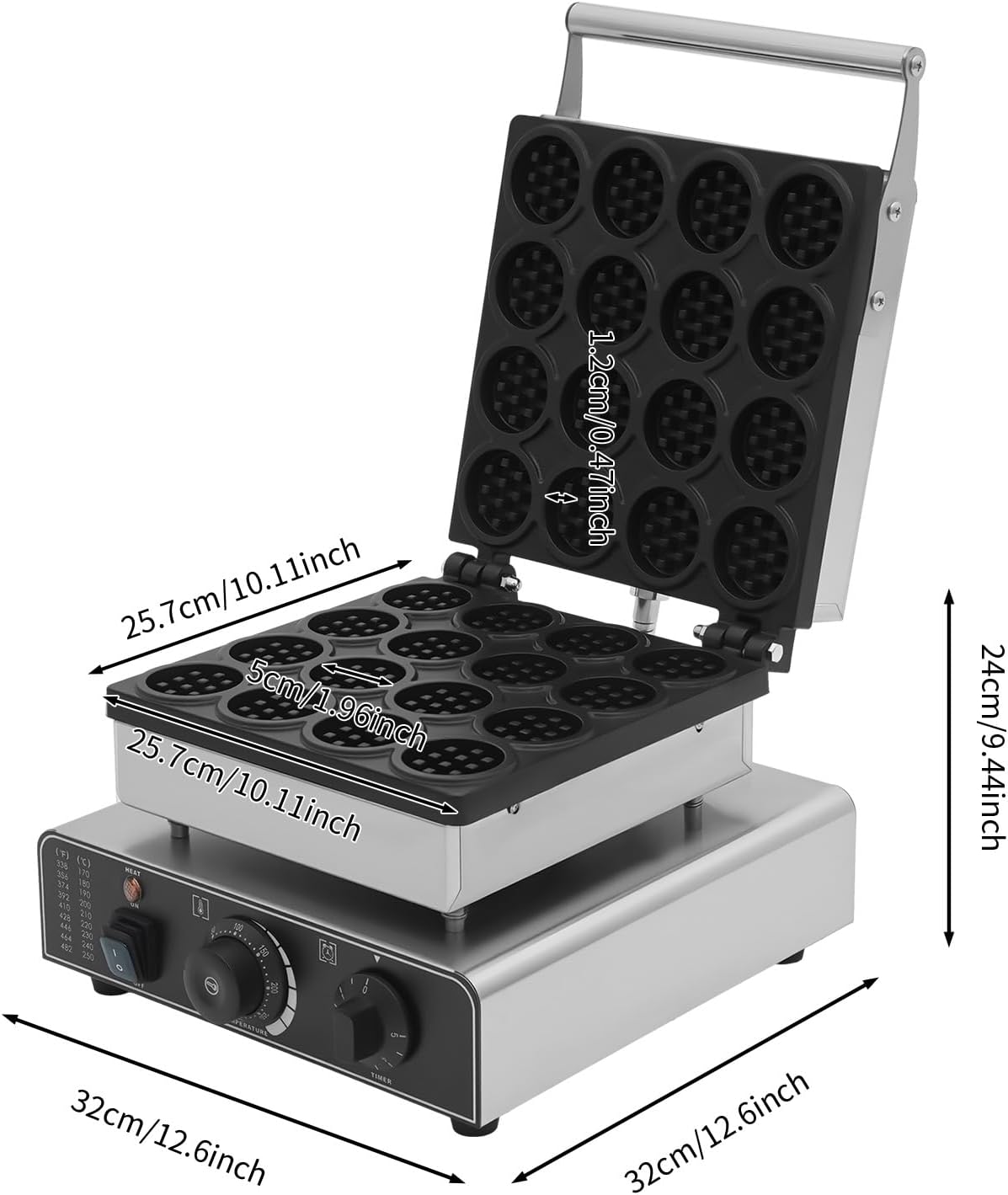 1750W 16 Grids Belgian Waffle Maker Machine with Temp and Time Control 122-572℉, 0-5 Mins, Non-Stick Plates Commercial Waffles Iron w/ 16 Molds, Stainless Steel Electric Waffle Making Machine