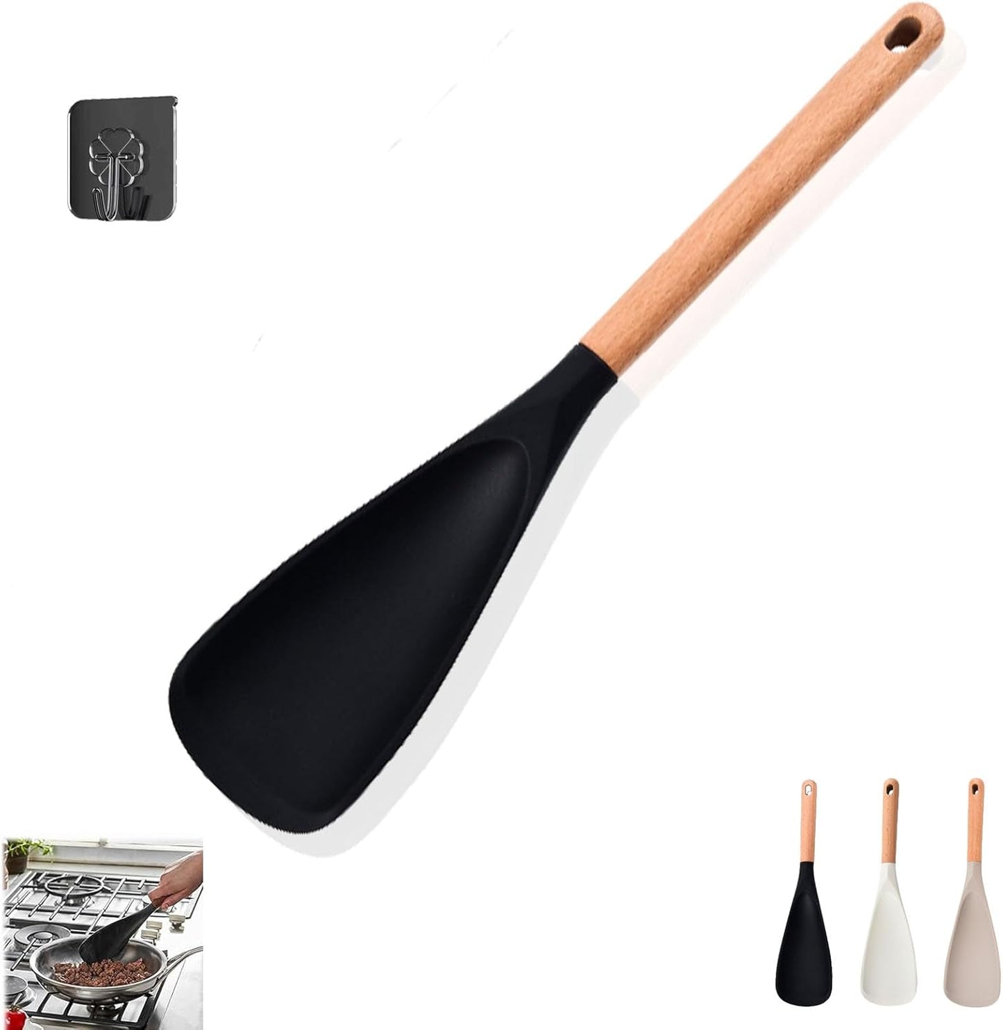 Spatula Spoons, Kitchen 3 In 1silicone Cooking Spoon One-Piece Design Multi-Function Spatula Scoon for Mixing, Scoop, and Scrape (black)