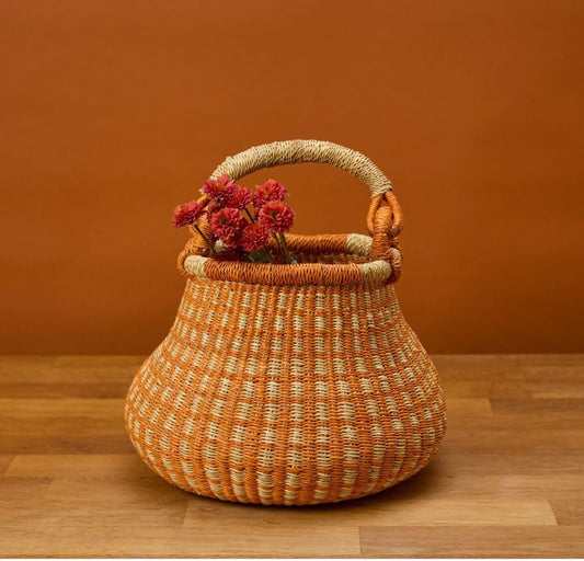 Small Orange Pot Decorative Basket for Living Room, Shelf Basket, Home Decor, Fruit Bowl, Kitchen Countertop Storage, Harvesting, Wicker, Woven