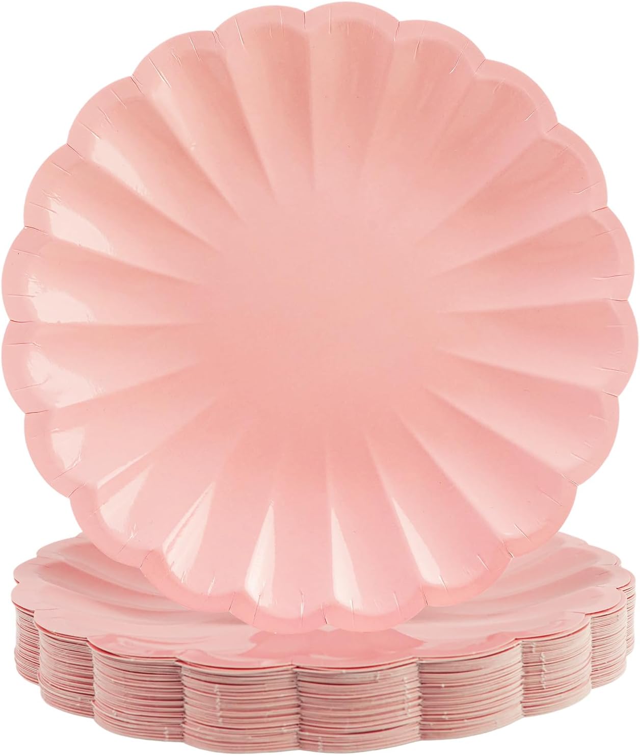 50Pcs Large Scalloped Light Pink Paper Plates 9Inch Shell Edge Dinner Plates for Cake Salad Fruit Disposable Dinner Serving Plates for Birthday Wedding Baby Shower Party Decorations