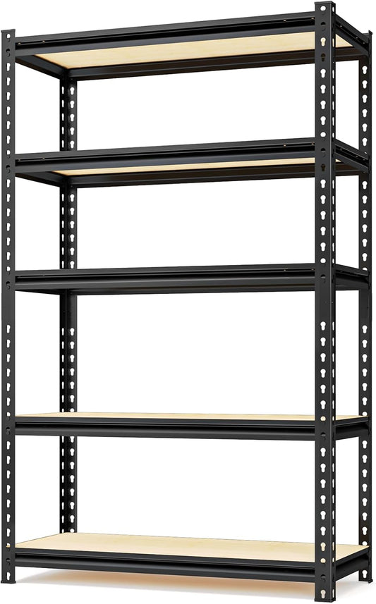 36"W "Father&I" 5-Shelf Industrial Metal Steel Garage/Tote Storage Shelves Heavy-Duty Adjustable Rack: Tall Shelving Units Organizer for Closet/Basement/Pantry/Shop/School 72"H*36W*16"D, Black