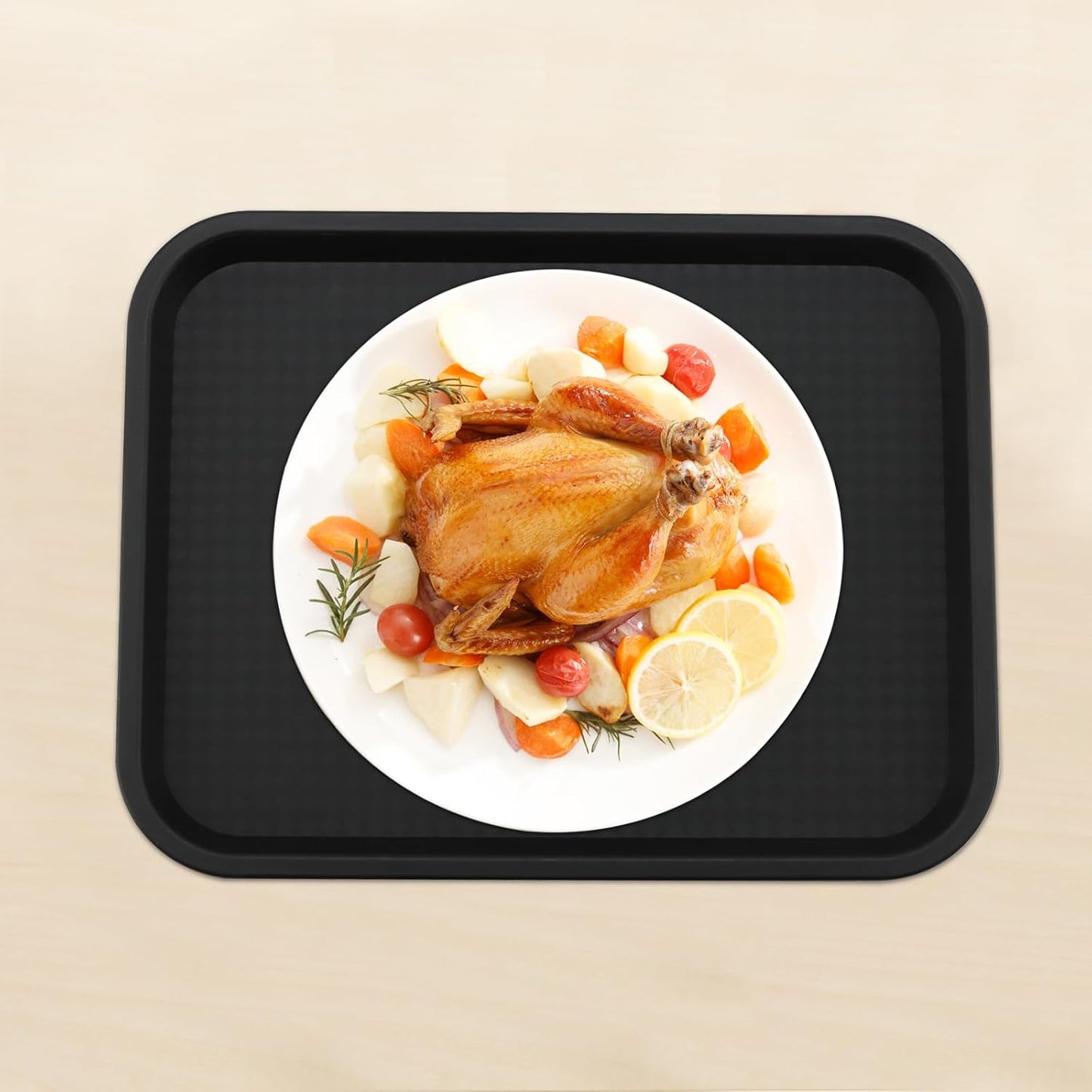 5 Pack 13.8 x 10.6 Inch Black Fast Food Tray, Large Rectangular Restaurant Serving Trays, Plastic Cafeteria Trays School Lunch Trays