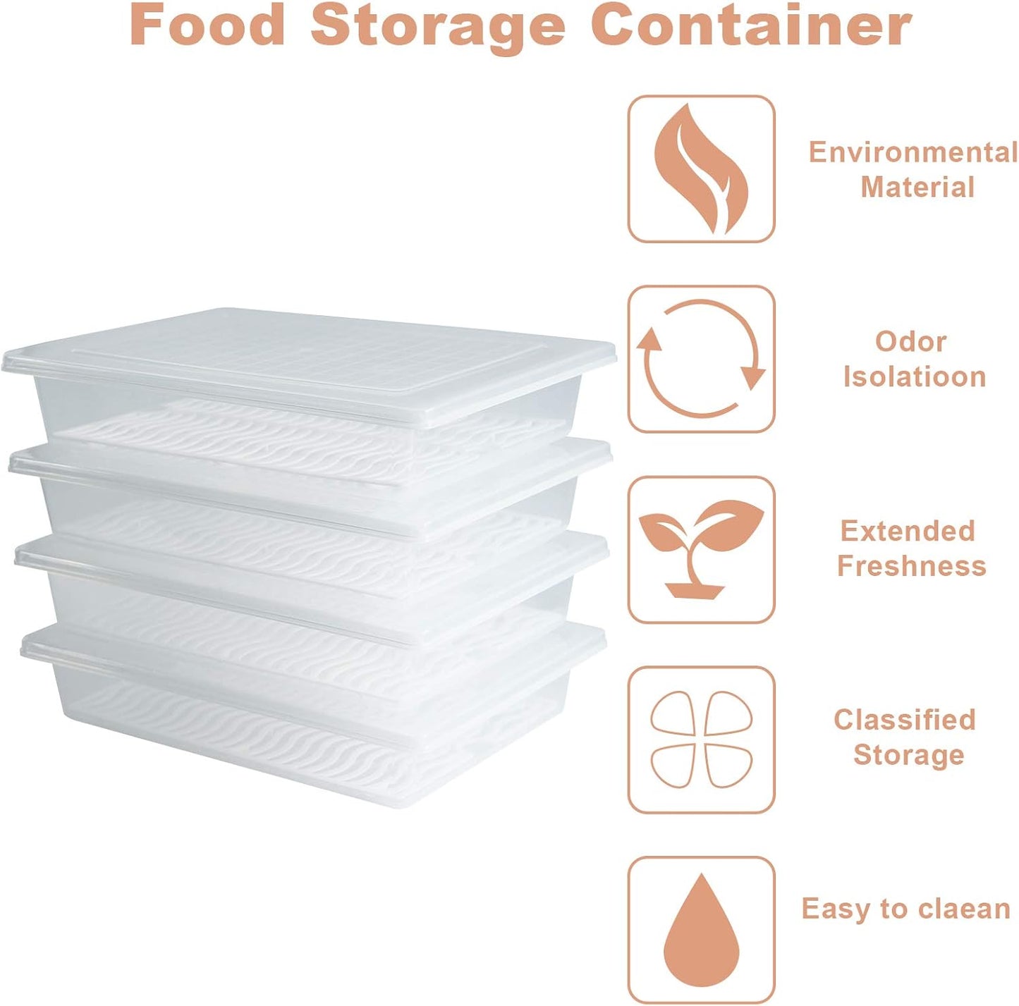 Food Storage Container, Plastic Food Containers with Removable Drain Plate and Lid, Stackable Portable Freezer Storage Containers - Tray to Keep Fruits, Vegetables, Meat and More (4,Large)