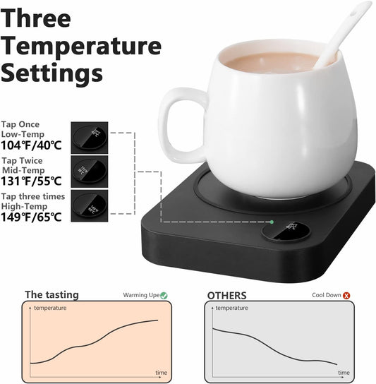 Coffee Mug Warmer, Coffee Warmer for Desk with Auto Shut Off & 3 Temperature Settings, Smart Coffee Cup Warmer for Desk, Candle Warmer for Tea, Milk, Coffee, Wax and Candle, Balck