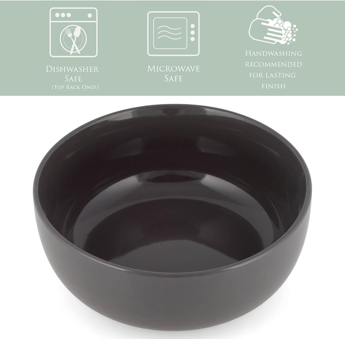 Elanze Designs Bistro Glossy Ceramic 7 inch Dinnerware Bowls Set of 4 - Perfect for Everyday uses from Pasta to Salad, Cereal to Ice cream, Ramen to Pho, Charcoal Grey