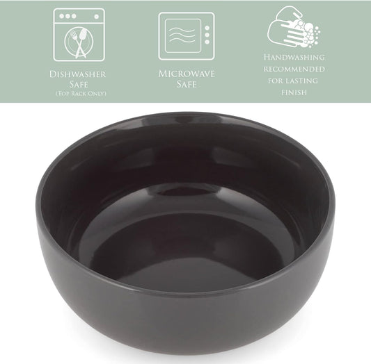 Elanze Designs Bistro Glossy Ceramic 7 inch Dinnerware Bowls Set of 4 - Perfect for Everyday uses from Pasta to Salad, Cereal to Ice cream, Ramen to Pho, Charcoal Grey
