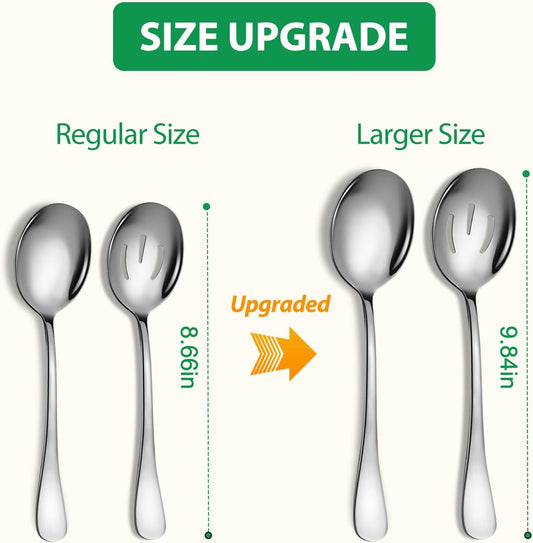 Stainless Steel Serving Spoons Set, 8pc, 10-Inch, Includes 4 Large, 4 Slotted, for Parties/Kitchen/Buffet/Catering, Dishwasher Safe