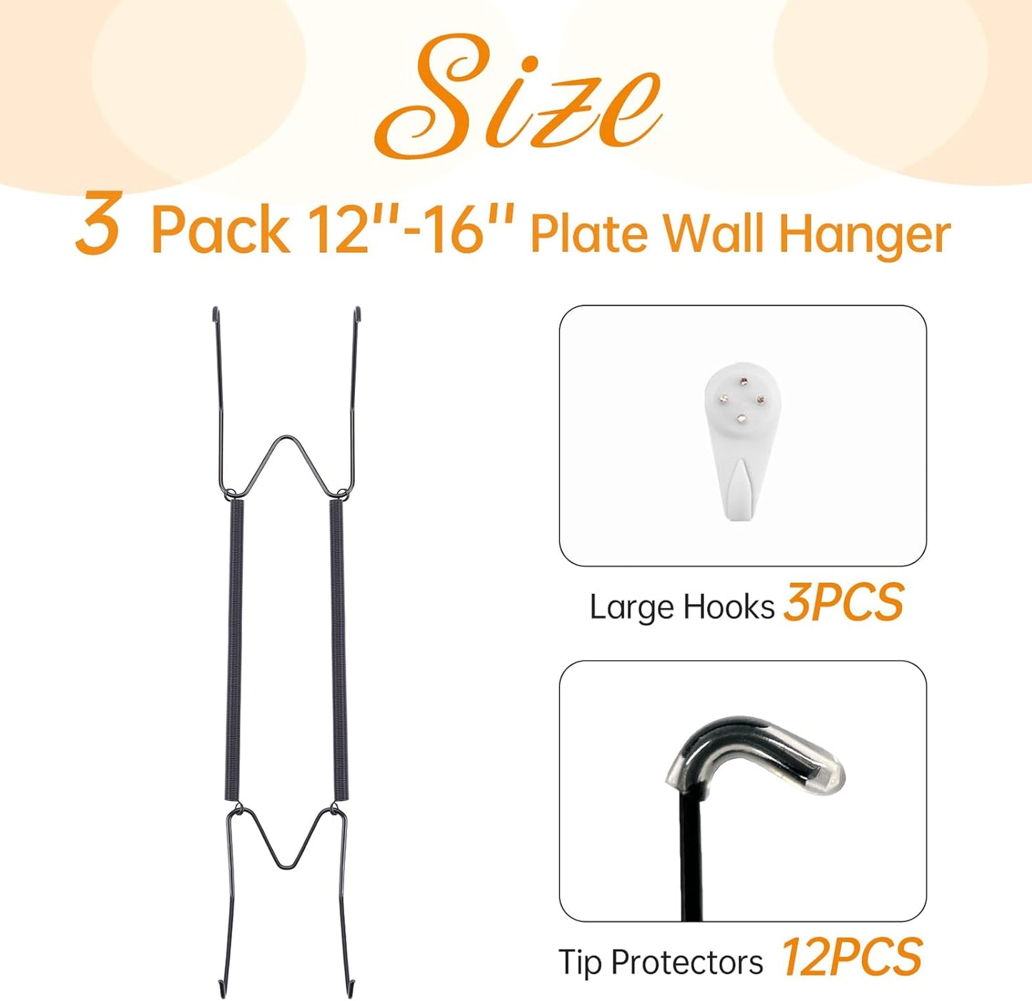 Bilillo 3 Pack Plate Hangers for The Wall, Suitable for 12''-16'' Decorative Plate,Invisible Heavy Duty Wire Plate Holder with Wall Hooks, Plate Hangers for Displaying Plates, Platter, Dish (Black)