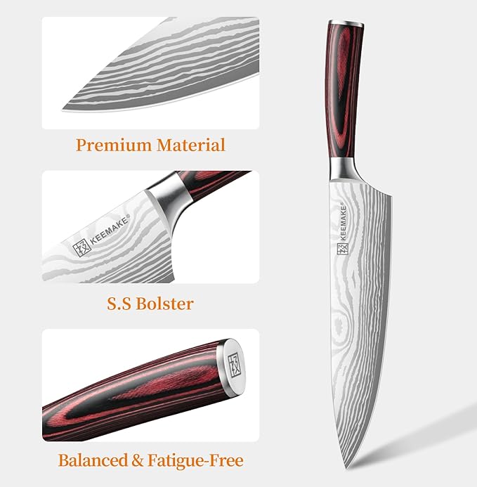 KEEMAKE Chef Knife 8 Inch - Ultra Sharp Kitchen Knife 1.4116 High Carbon Stainless Steel Blade, Ergonomic Handle, Professional Meat Knife for Home Cooking & Chefs, w/Sheath & Gift Box