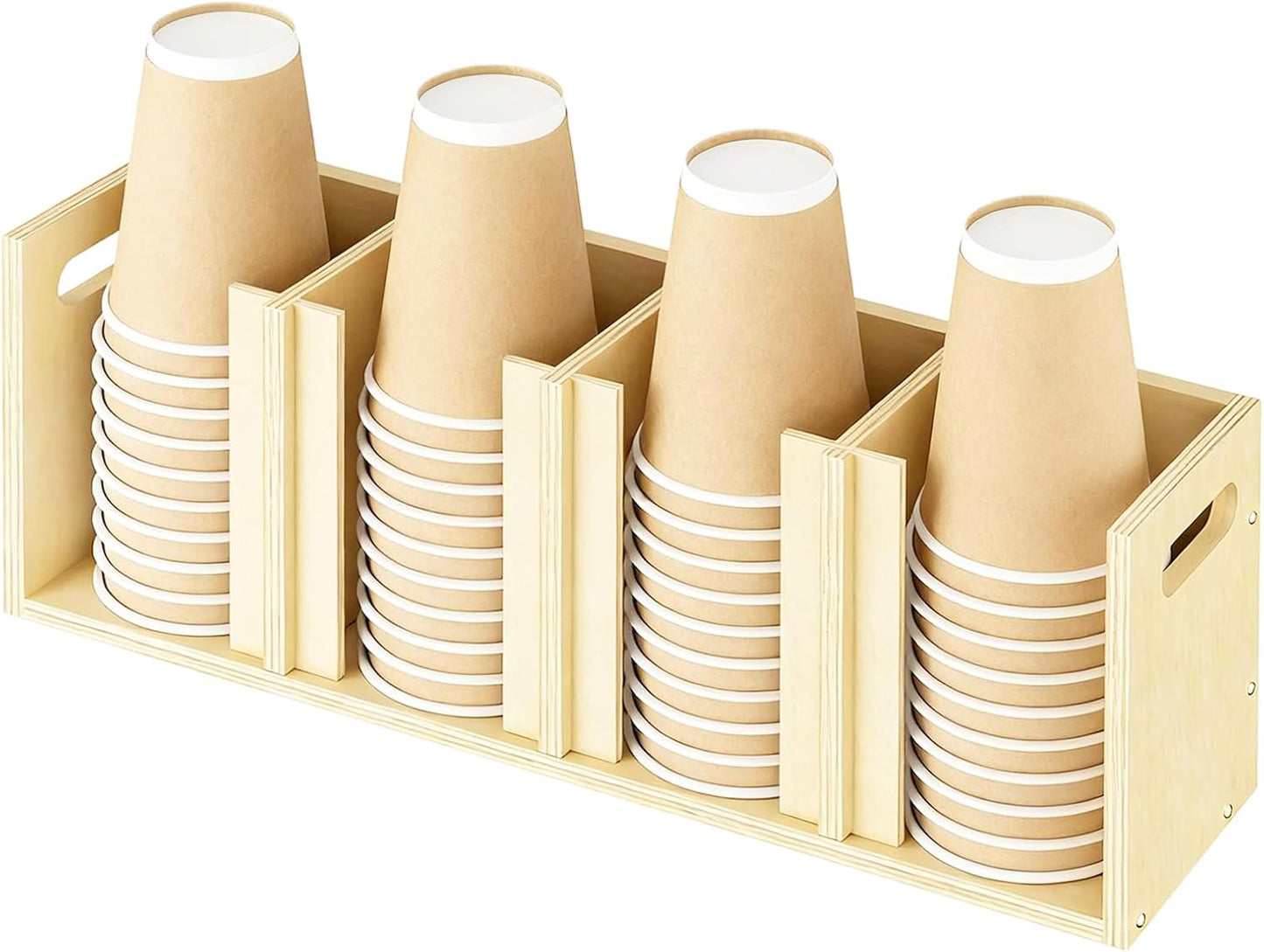 Wood Cup Lid Organizer 4 Compartments with Adjustable Dividers for Counter Wall Mount Disposable Cup and Lid Storage Kitchen Restaurants Fast Food Coffee Shop Supplies (20”W x 7”H x 4.7”D)