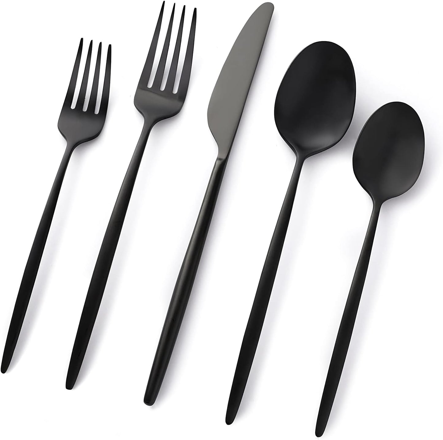 Cambridge S505120CKW12R Gaze Black Satin 20-Piece Flatware Set, Service for 4, silver