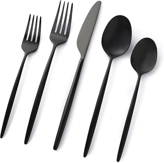Cambridge S505120CKW12R Gaze Black Satin 20-Piece Flatware Set, Service for 4, silver