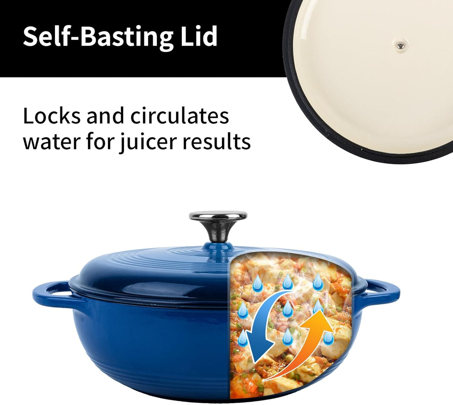Enameled Cast Iron Dutch Oven Pot with Lid, 3 Quart Shallow Dutch Oven, Oven Safe up to 500° F, Suitable for Bread Baking, Braising, Roasting, Stews, Blue