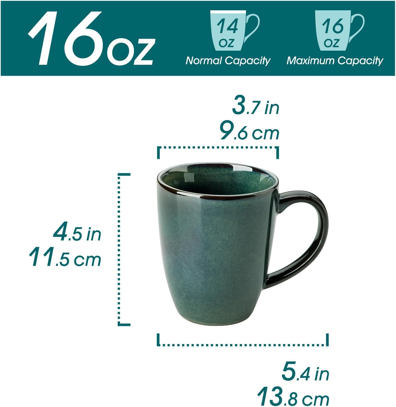 vancasso STARRY Ceramic Coffee Mug Set of 6, 16 Oz Tea Cups with Handle for Latte, Tea, Cappuccino, Milk, Cocoa, Microwave&Dishwasher Safe, Green