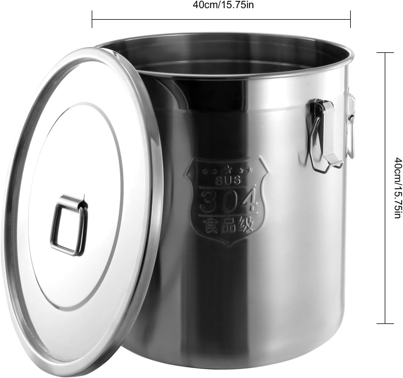 48L Stainless Steel Storage Bucket, Food Storage Containers with Lids and Sturdy Locking Clamp, 10-21lbs Metal Storage Bucket for Rice, Flour, Grain, Coffee Bean(48L)