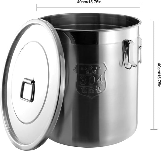 48L Stainless Steel Storage Bucket, Food Storage Containers with Lids and Sturdy Locking Clamp, 10-21lbs Metal Storage Bucket for Rice, Flour, Grain, Coffee Bean(48L)