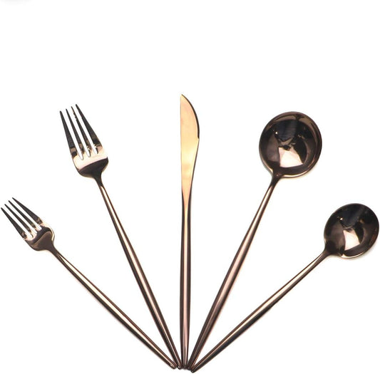 Portable Silverware Set - 5-Piece Flatware Cutlery Set - 18/10 Stainless Steel - Mirror Polishing Rose Gold - Travel Elegant Modern Utensils - Service for 1 Include Steak Knife Dinner Fork Spoon