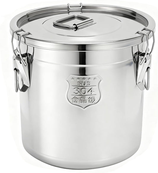 304 Stainless Steel Airtight Canister 5.55Gal /710.4oz/21L Airtight Food Storage Container with Lid and Lock Clips, Large Metal Storage Canister for Coffee Beans, Flour, Tea, Sugar, Cereals
