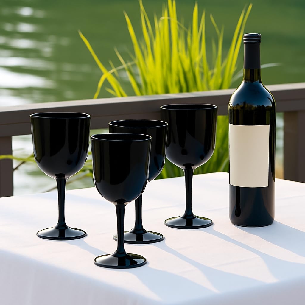 Party Outlaw Plastic Wine Glasses 4 Pc 10oz, Classic Wine Drinking Glasses, BPA-Free, Lightweight, Heavy Duty, Reusable, Shatter - Proof, Dishwasher Safe, Made in USA (Gray)