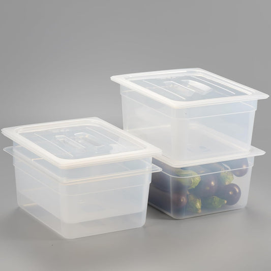 CURTA 4-Pack 1/2 Size 6" Deep Food Pan with Handled Lid – NSF Commercial-Grade Translucent Polypropylene, Stackable Freezer-safe Storage for Restaurants, Catering & Buffets