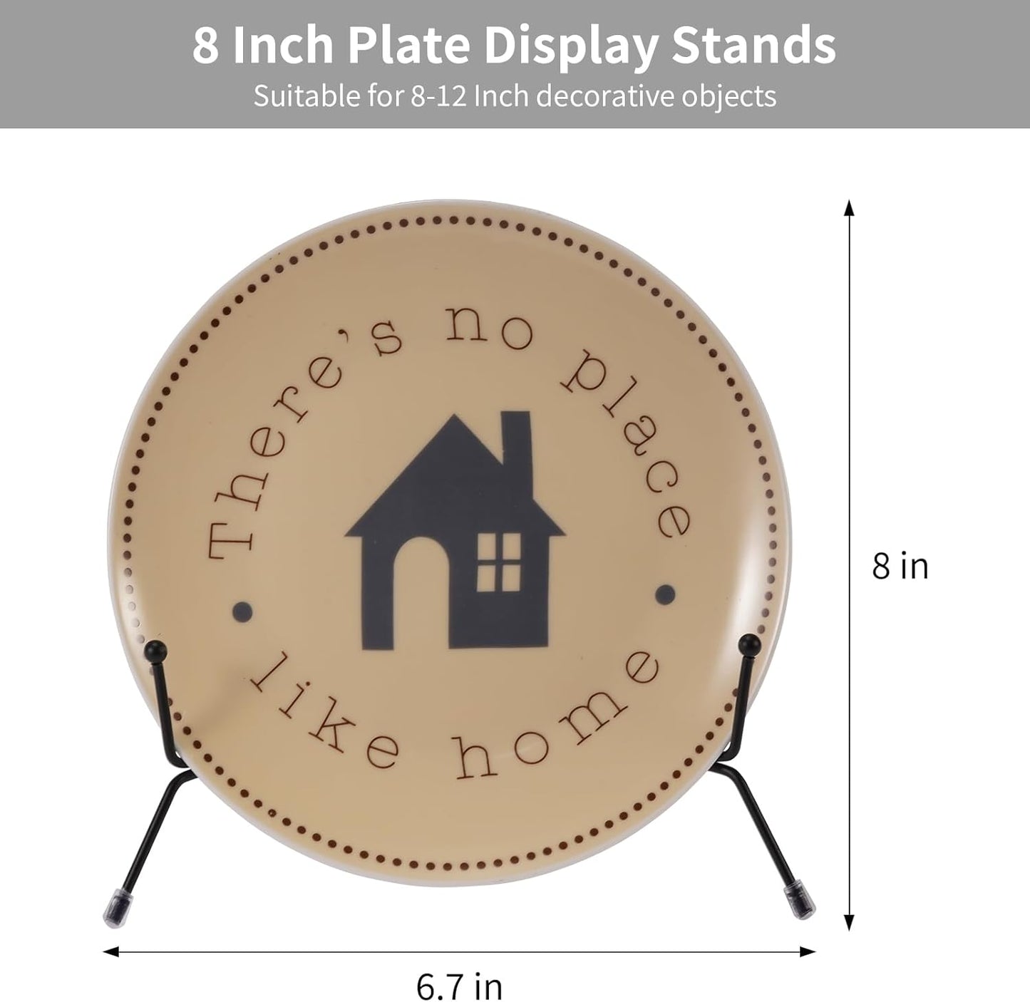 2 Pack Improved Anti-Slip Plate Stands, 8 Inch Black Iron Display Stands for Frames, Pictures, Books, Artworks