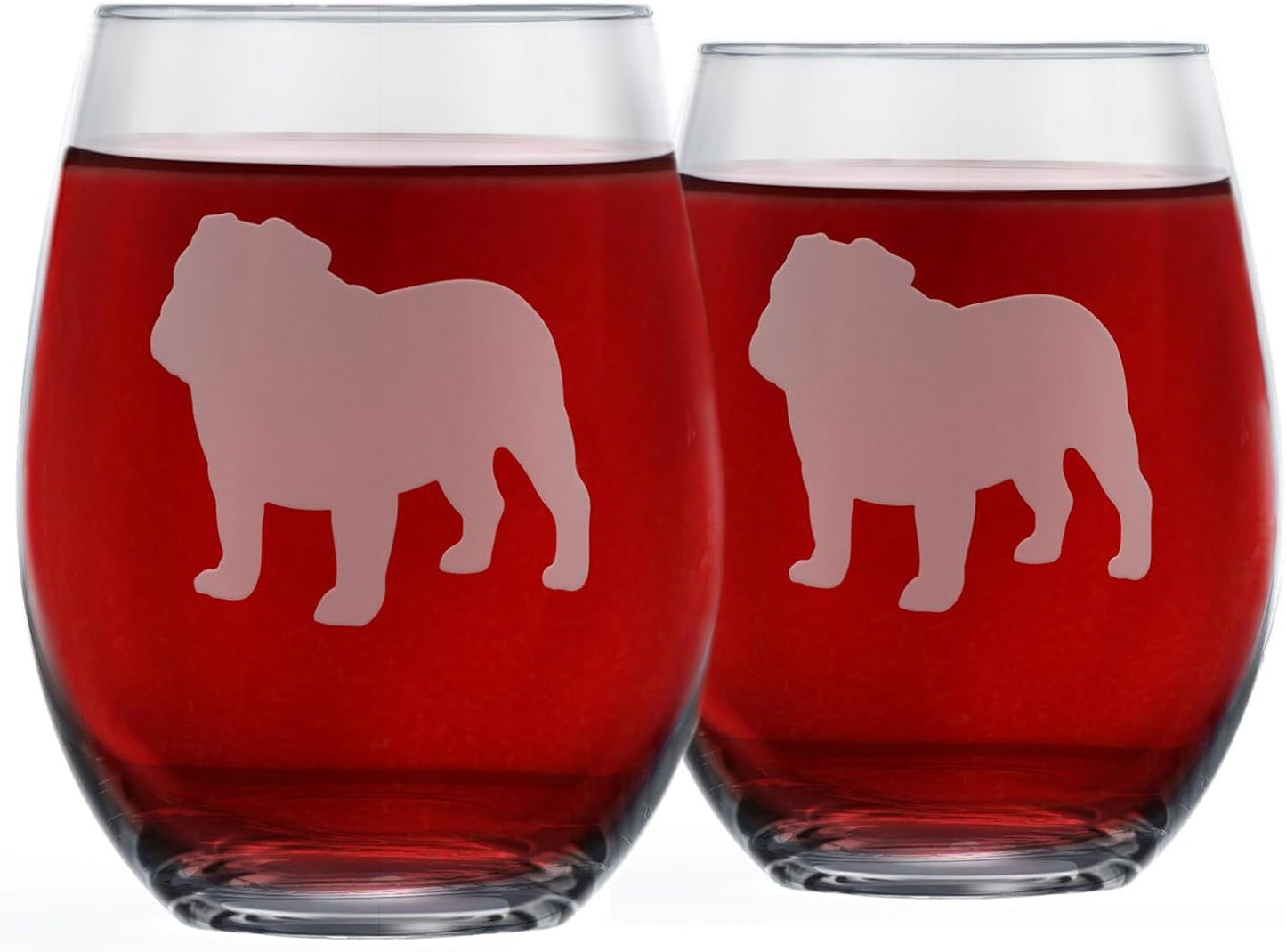Bulldog Wine Glasses (Set of 2) | Unique for Dog Lovers | Hand Etched with Breed Name on Bottom