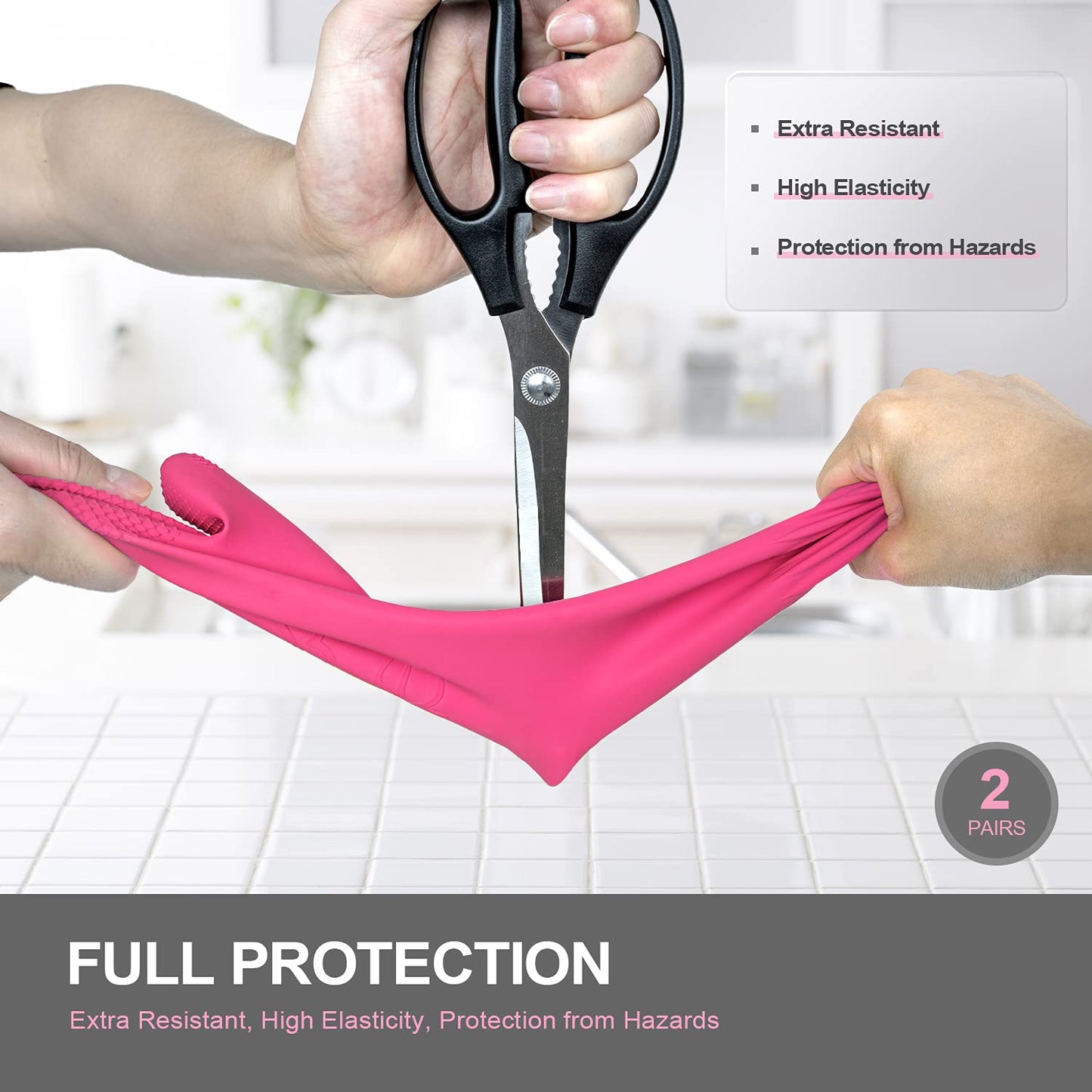 Mamison 2 Pairs Reusable Waterproof Household Dishwashing Cleaning Rubber Gloves, Non-Slip Kitchen Glove (Pink, Medium (Pack of 2))