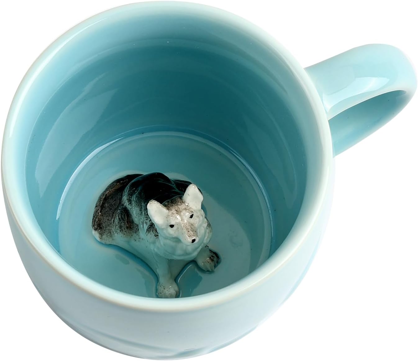 German Shepherd Dog Ceramic Cup Hidden 3D Animal Inside Mug,Cute Cartoon Handmade Figurine Mug,Christmas Birthday Surprise for Friends Family or Kids (Blue German Shepherd)