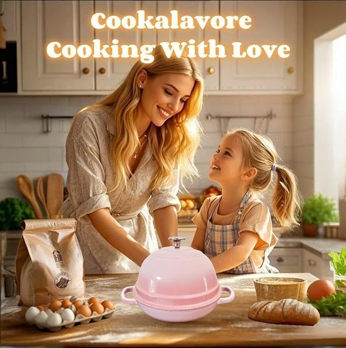 Dutch Oven for Bread Baking,6 Quart Enamel Bread Oven for Sourdough,10.5"Bread Oven with Lid,Bread Pans for Homemade Bread,Pink Thick Enamel Bread Pan-with Silicone Baking Mat&Recipe,Gifts for Family