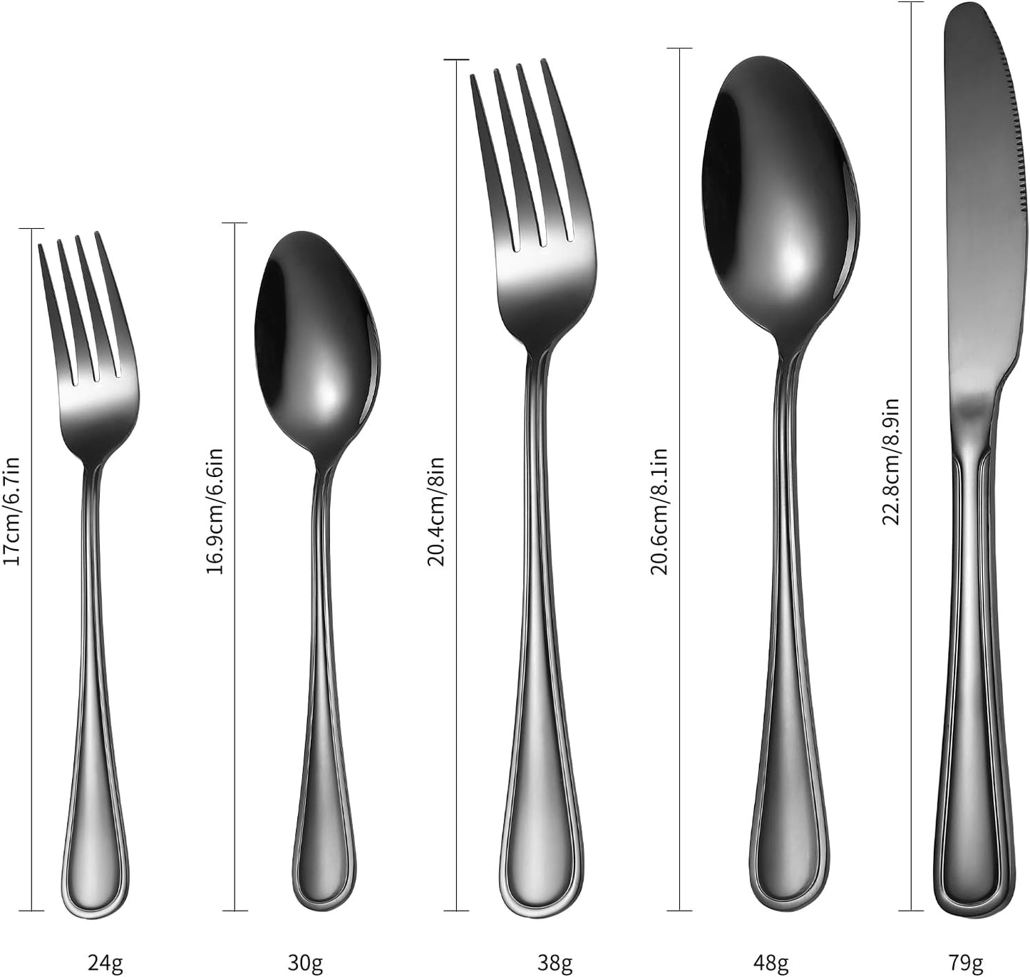 20 Pieces Black Flatware Set for 4 Silverware Stainless Steel Cutlery Luxury Forks Knives Spoons Modern Eating Utensils Double Line Edges Handle