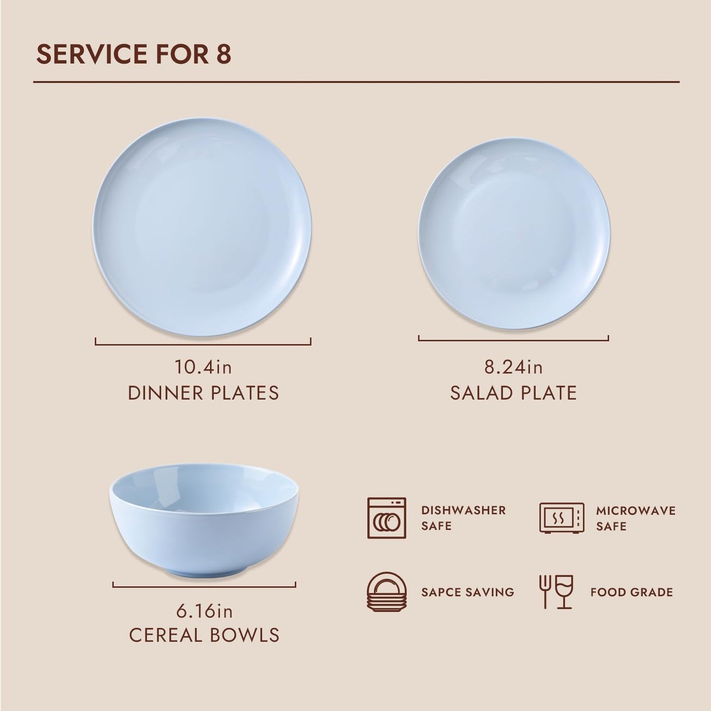 KINGSTONE Bone China Dinnerware Sets, 12-Piece Dinnerware Set for 4, Lightweight Durable, Dishwasher Safe, Tableware for Daily Use with Elegant Design, Blue