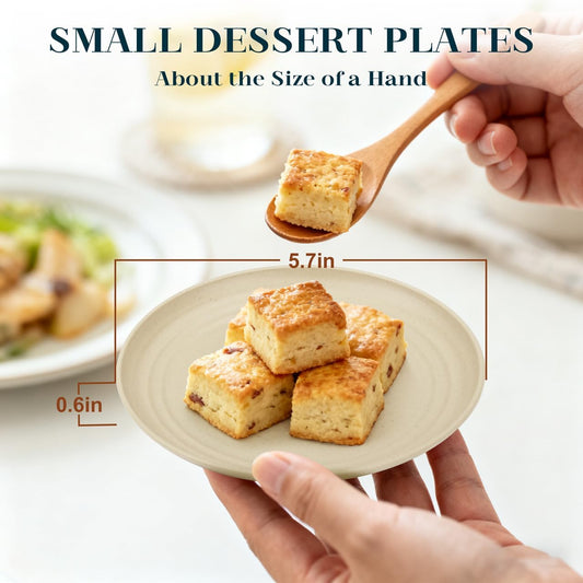 8 Pack Snack Plates, Unbreakable Wheat Straw Plate 5.7 Inch, Plastic Plates Reusable for Dessert, Appetizer, Bread, Microwave & Dishwasher Safe Small Plate for Kitchen,Camping (Beige)