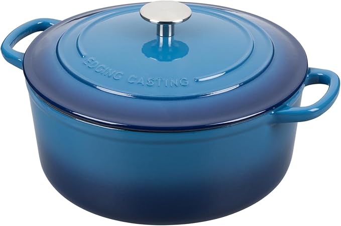 Enameled Cast Iron Dutch Oven Pot with Lid, 7 Quart, Round Dutch Ovens for Bread Baking, Bread Oven, Oven Safe up to 500°F, Lake Blue
