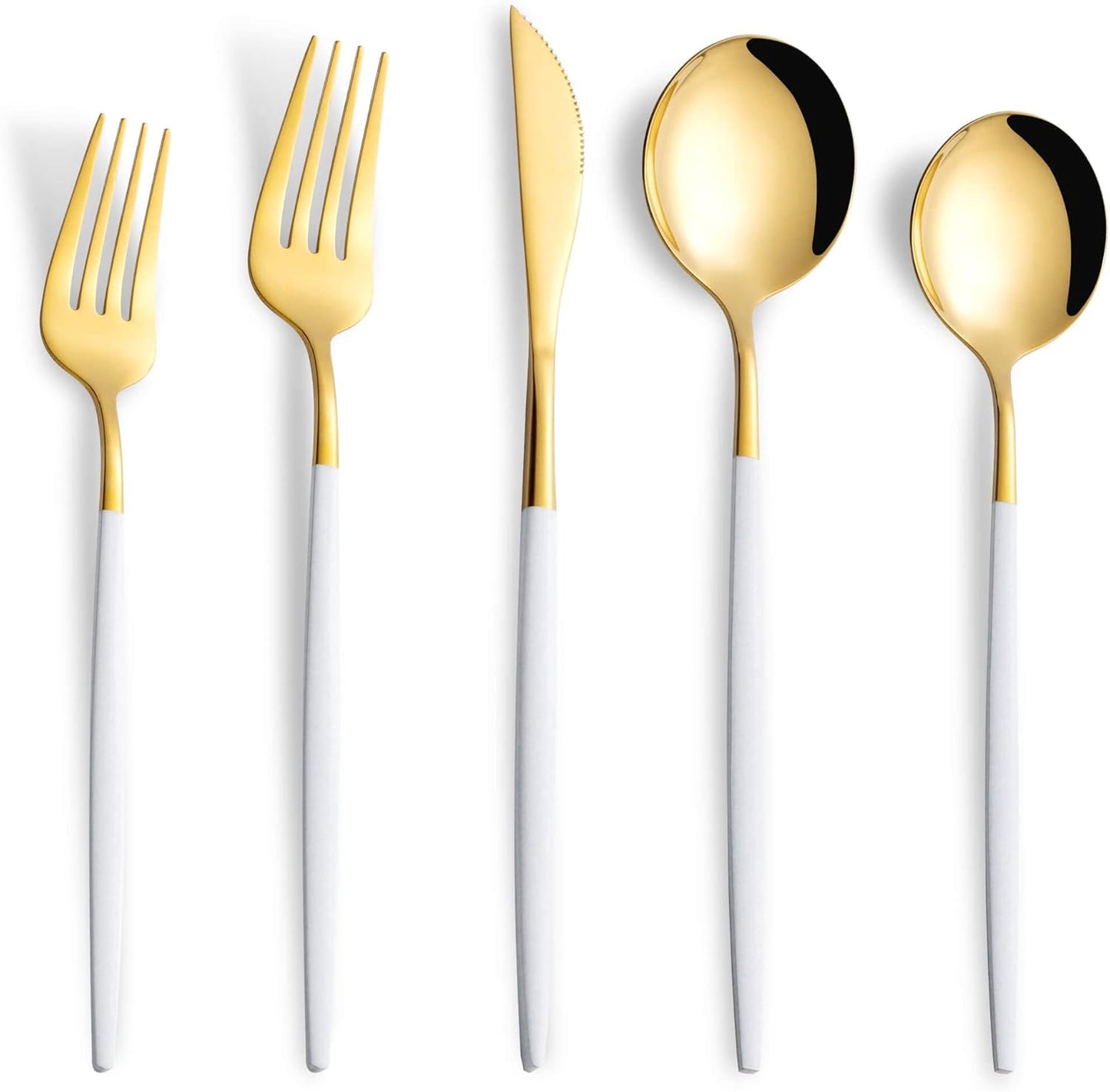 20 Piece White Gold Silverware Set,Stainless Steel Flatware Cutlery Set Service for 4 Including Forks Spoons Knives,Utensil Set,Tableware for Home and Restaurant, Dishwasher Safe