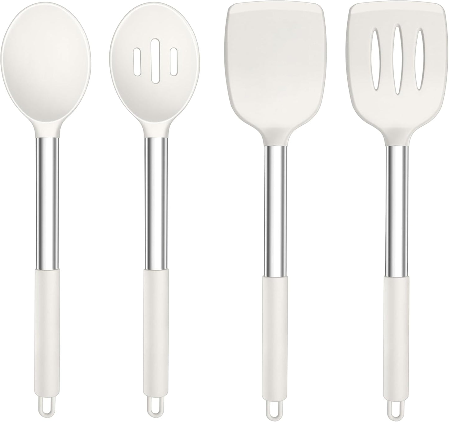 TeamFar Kitchen Utensils, 4 PCS Silicone Cooking Utensils with Stainless Steel Handle, for Nonstick Cookware Frying/Flipping/Draining, Non-toxic & Heat-proof, Non-scratch & Dishwasher Safe