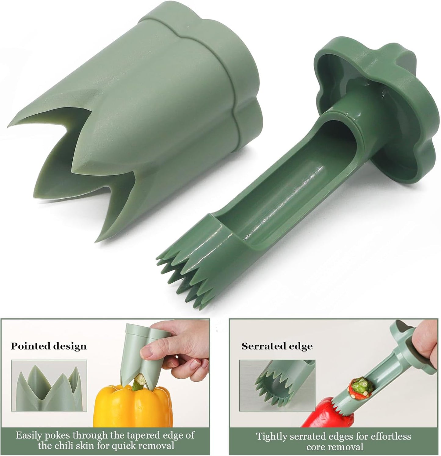 2-in-1 Pepper Corer and Jalapeno Corer Tool - Efficient Bell Peppers Core drill with Rotating Seed Remover Design, Easy to Clean Pepper Seed Core Remover for Sweet Peppers and Jalapenos