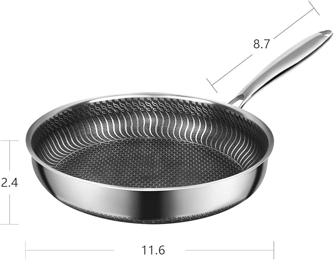 Stainless Steel Pan, Nonstick Frying Pan with Glass Lid, 11.6inch PFOA-Free, Stay-Cool Handle Easily Cleaned Induction Cooktops are Suitable, Compatible with All Cooktops