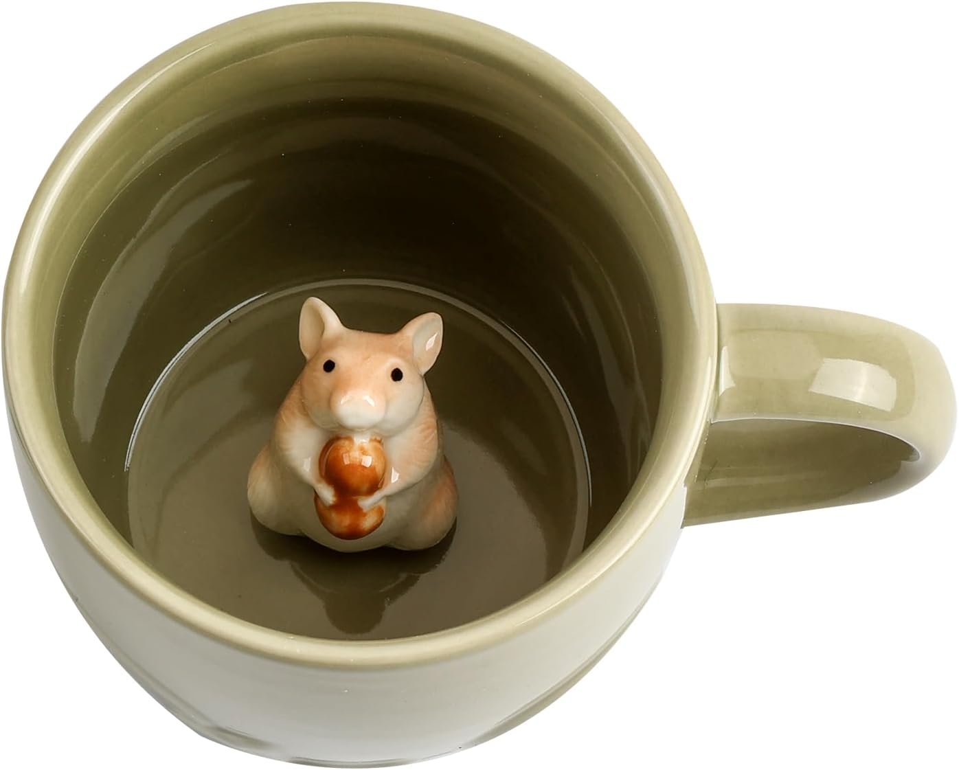 Hamster Ceramic Cup Hidden 3D Animal Inside Mug,Cute Cartoon Handmade Figurine Mug,Christmas Birthday Surprise for Friends Family or Kids (Sage Green Hamster)