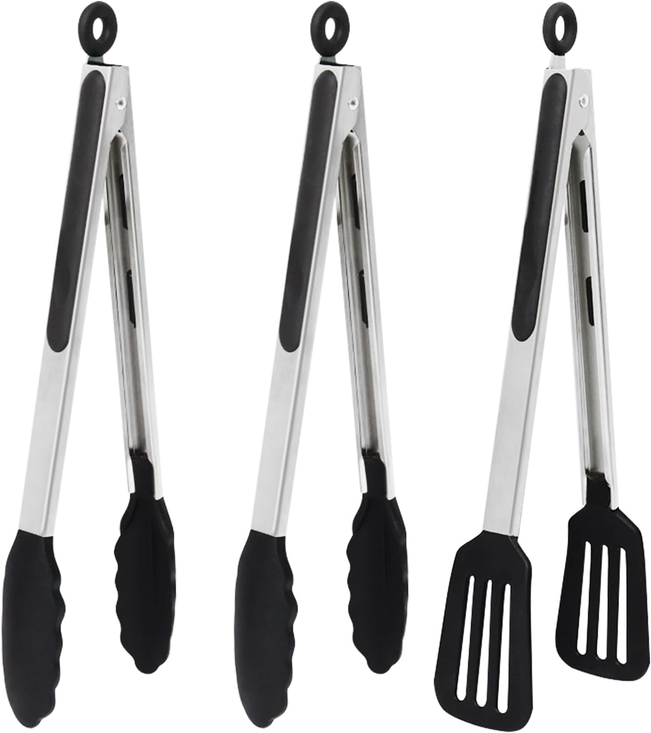 12 Inch Kitchen Tongs Set of 3, Silicone Tongs with Silicone Tips and Stainless Steel Handle, Tongs for Cooking, Baking, Grilling