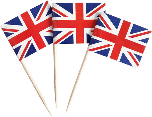 100 Pack United Kingdom Flag British Toothpick Flags, Cocktail Picks Mini Stick Cupcake Toppers Country Picks Party Decoration Celebration Cocktail Food Bar Cake Flags (United Kingdom)