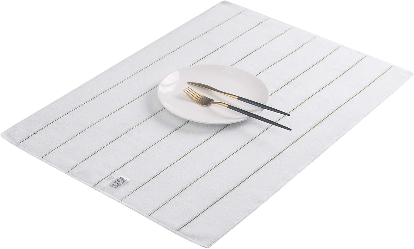 Microfiber Kitchen Towels - Super Absorbent, Soft and Solid Color Dish Towels, 8 Pack (Stripe Designed Dark Green and White Colors), 26 x 18 Inch