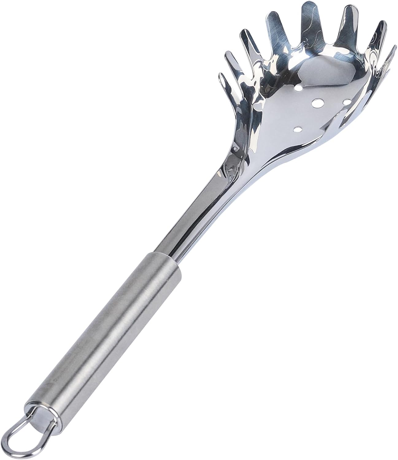 Restaurantware-German Standard 12.5 Inch Slotted Pasta Spoons, 6 Pasta Forks With Ergonomic Handle - Dishwashable, Durable, Stainless Steel Noodle Servers, Ideal For Draining or Serving