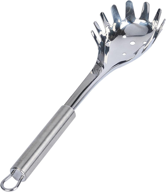 Restaurantware-German Standard 12.5 Inch Slotted Pasta Spoons, 6 Pasta Forks With Ergonomic Handle - Dishwashable, Durable, Stainless Steel Noodle Servers, Ideal For Draining or Serving